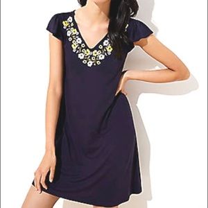 Navy flutter sleeve dress